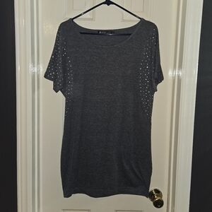 Allegra K Dark Gray Studded Short Sleeve Top